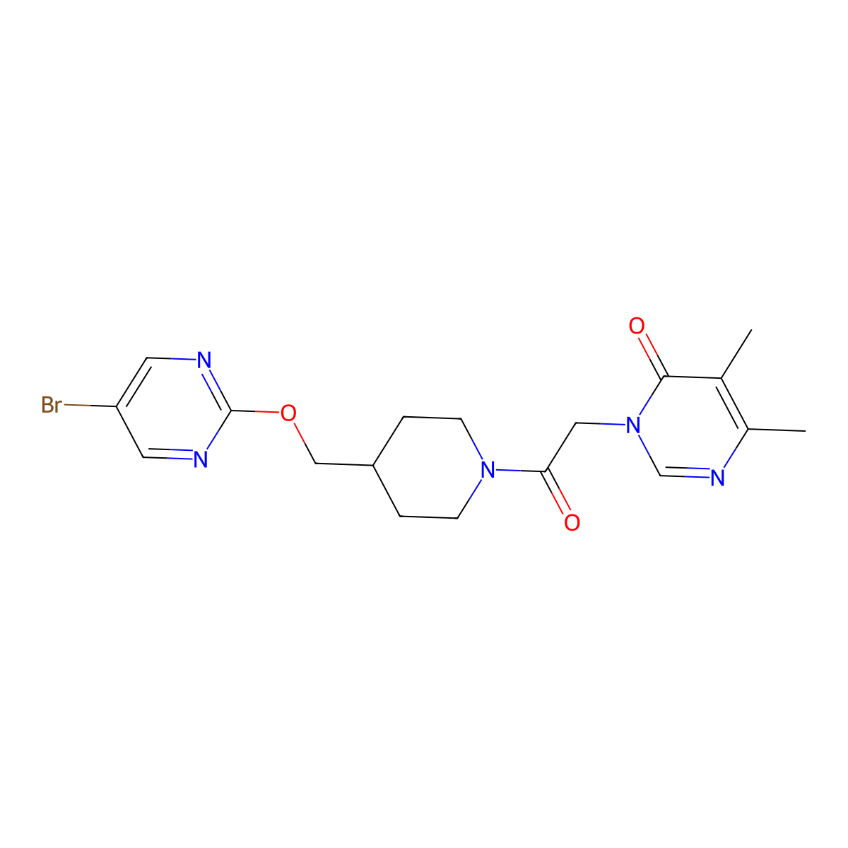 3-[2-(4-{[(5-Bromopyrimidin-2-yl)oxy]methyl}piperidin-1-yl)-2-oxoethyl]-5,6-dimethyl-3,4-dihydropyrimidin-4-one molecular structure, CAS 2380058-94-4