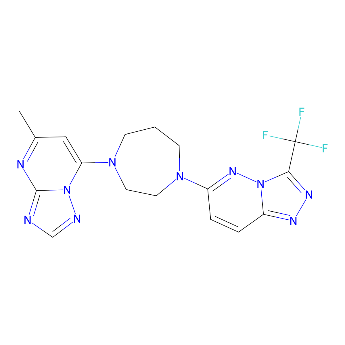 1-{5-Methyl-[1,2,4]triazolo[1,5-a]pyrimidin-7-yl}-4-[3-(trifluoromethyl)-[1,2,4]triazolo[4,3-b]pyridazin-6-yl]-1,4-diazepane molecular structure, CAS 2380059-08-3