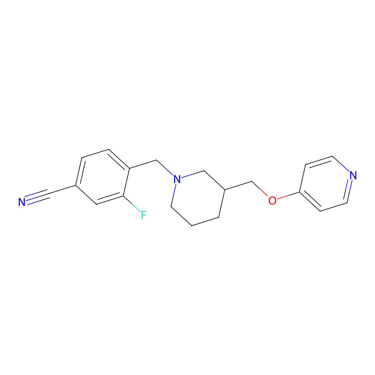 3-Fluoro-4-({3-[(pyridin-4-yloxy)methyl]piperidin-1-yl}methyl)benzonitrile molecular structure, CAS 2380059-10-7