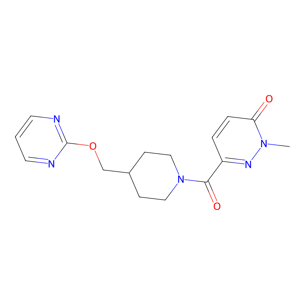 2-Methyl-6-{4-[(pyrimidin-2-yloxy)methyl]piperidine-1-carbonyl}-2,3-dihydropyridazin-3-one molecular structure, CAS 2380059-31-2