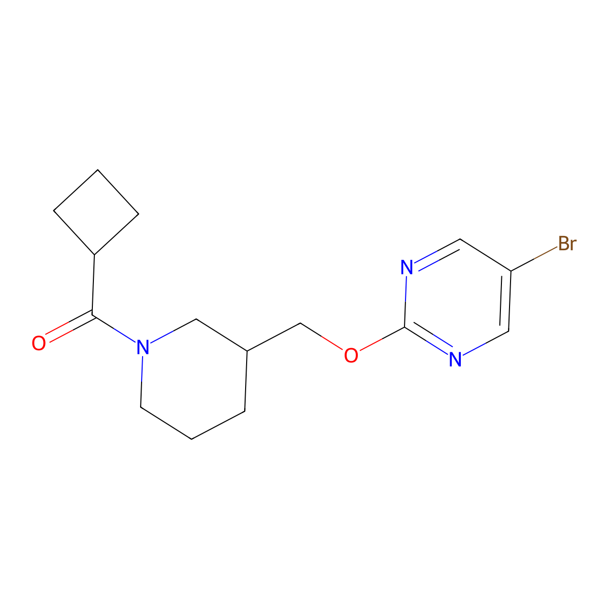 5-Bromo-2-[(1-cyclobutanecarbonylpiperidin-3-yl)methoxy]pyrimidine molecular structure, CAS 2380059-36-7