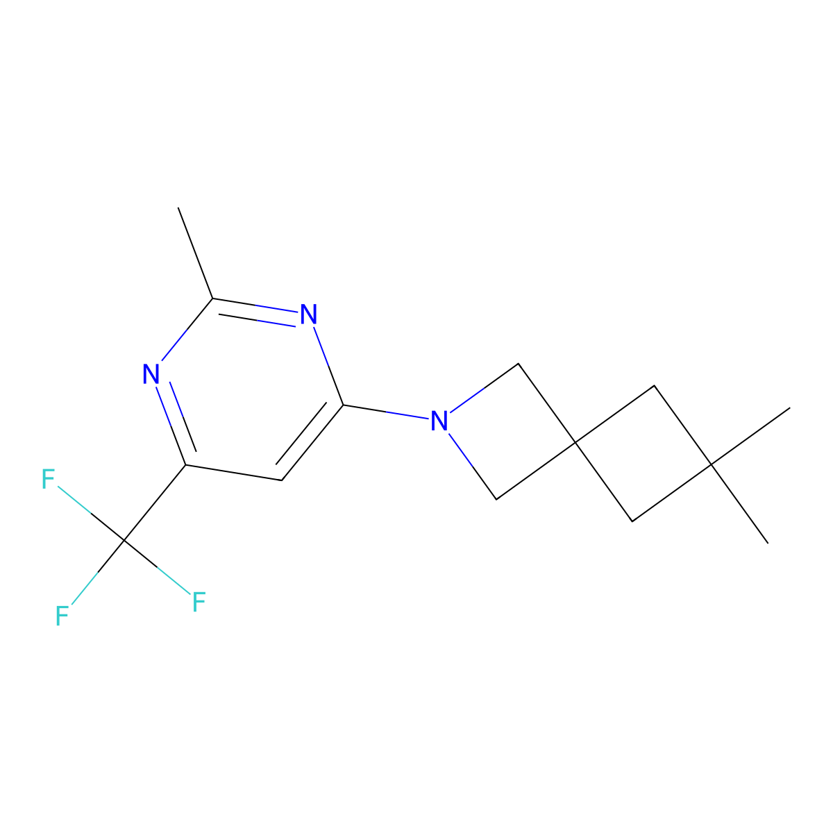 6,6-Dimethyl-2-[2-methyl-6-(trifluoromethyl)pyrimidin-4-yl]-2-azaspiro[3.3]heptane molecular structure, CAS 2380059-51-6