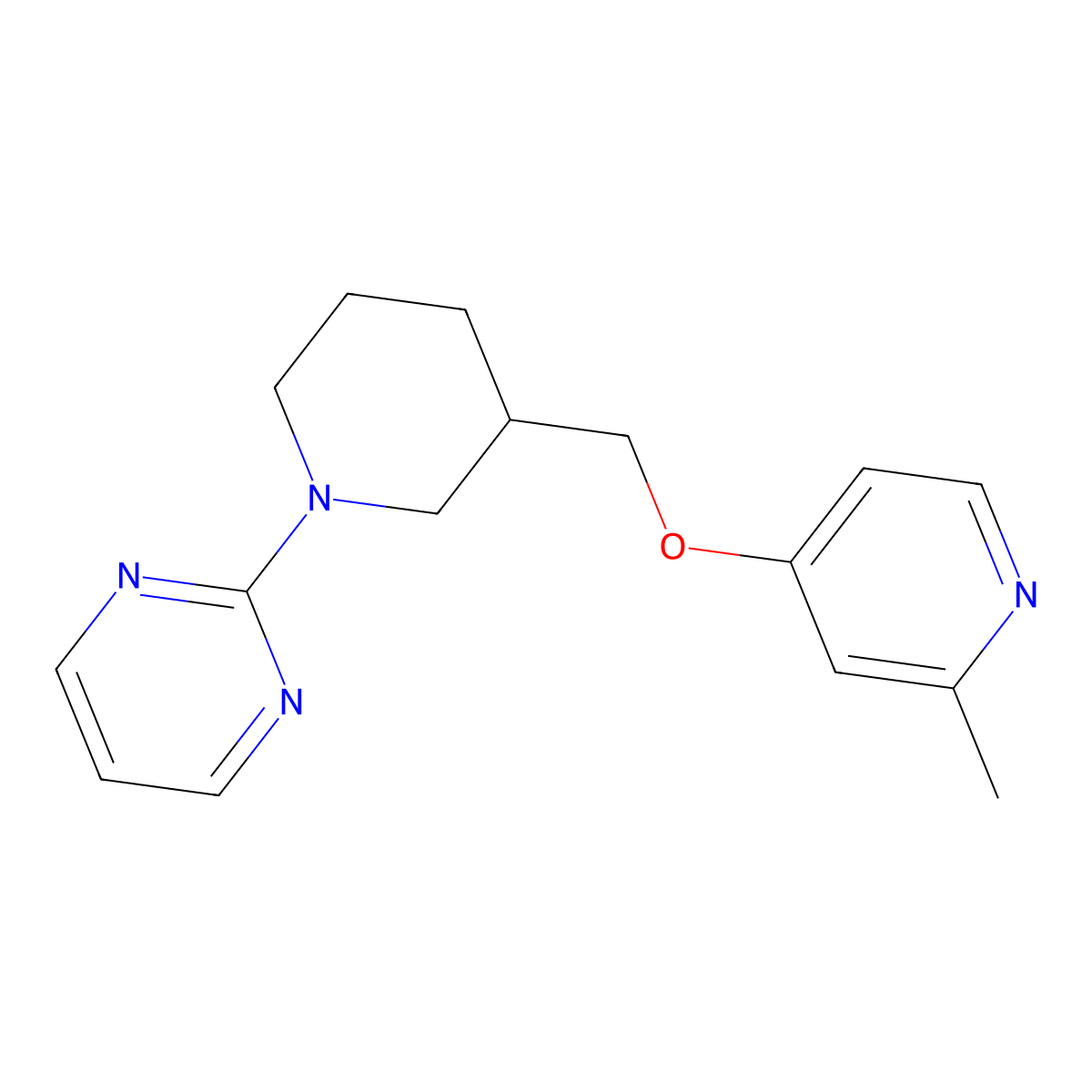 2-(3-{[(2-Methylpyridin-4-yl)oxy]methyl}piperidin-1-yl)pyrimidine molecular structure, CAS 2380059-52-7