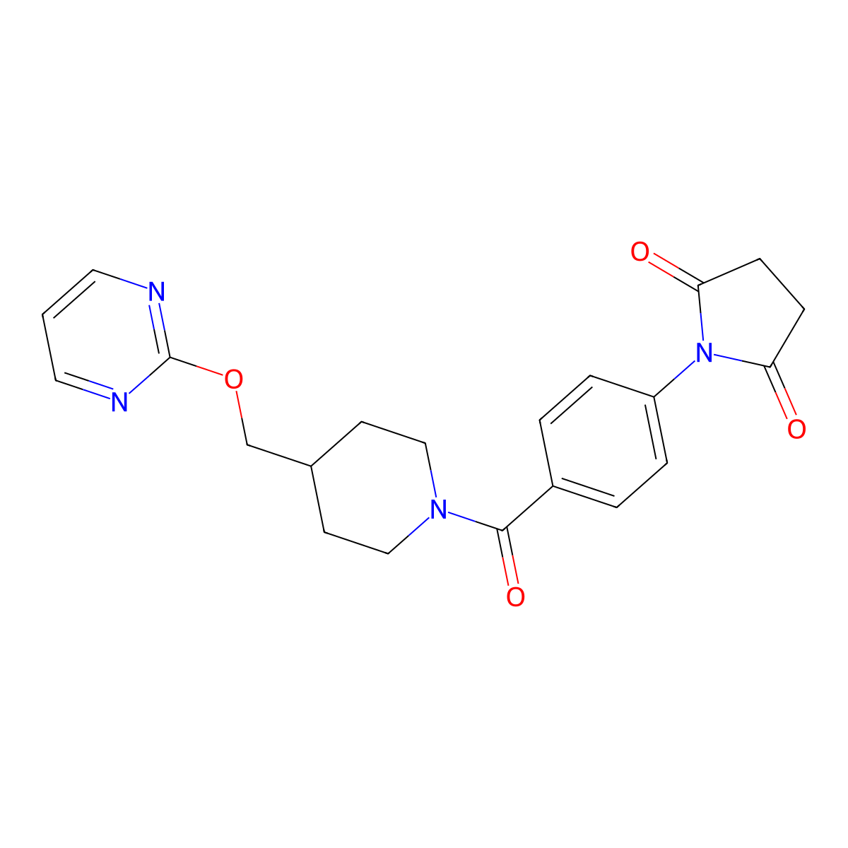1-(4-{4-[(Pyrimidin-2-yloxy)methyl]piperidine-1-carbonyl}phenyl)pyrrolidine-2,5-dione molecular structure, CAS 2380059-56-1