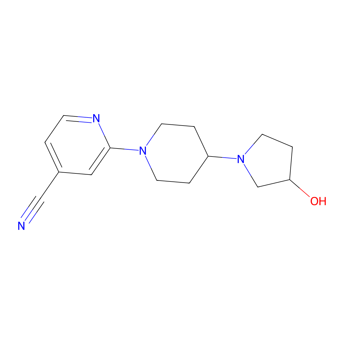 2-[4-(3-Hydroxypyrrolidin-1-yl)piperidin-1-yl]pyridine-4-carbonitrile molecular structure, CAS 2380059-67-4