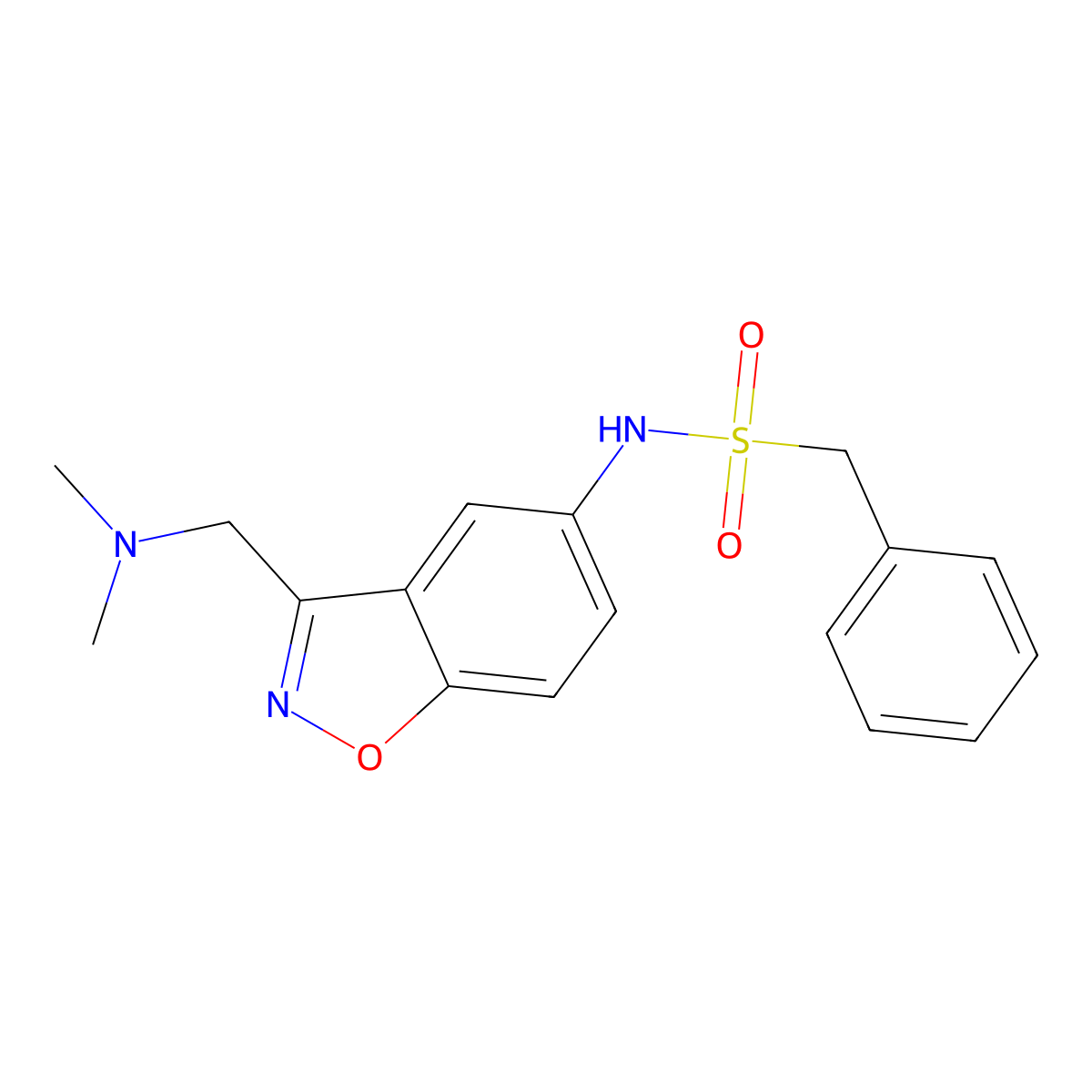 N-{3-[(dimethylamino)methyl]-1,2-benzoxazol-5-yl}-1-phenylmethanesulfonamide molecular structure, CAS 2380059-69-6