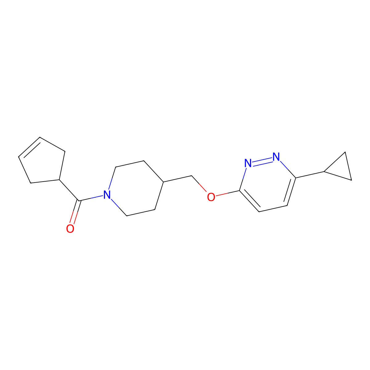 3-{[1-(Cyclopent-3-ene-1-carbonyl)piperidin-4-yl]methoxy}-6-cyclopropylpyridazine molecular structure, CAS 2380059-71-0