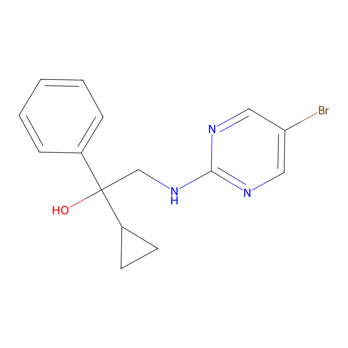 2-[(5-Bromopyrimidin-2-yl)amino]-1-cyclopropyl-1-phenylethan-1-ol molecular structure, CAS 2380059-80-1