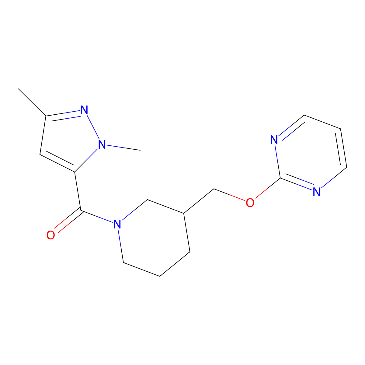 2-{[1-(1,3-dimethyl-1H-pyrazole-5-carbonyl)piperidin-3-yl]methoxy}pyrimidine molecular structure, CAS 2380059-83-4