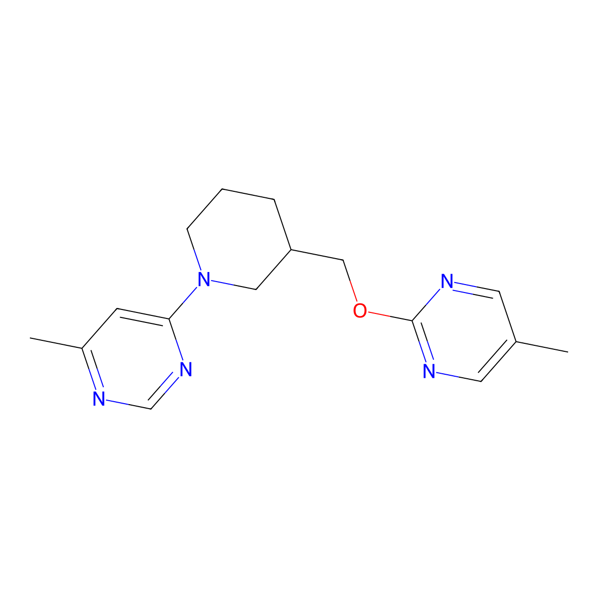 4-Methyl-6-(3-{[(5-methylpyrimidin-2-yl)oxy]methyl}piperidin-1-yl)pyrimidine molecular structure, CAS 2380060-00-2