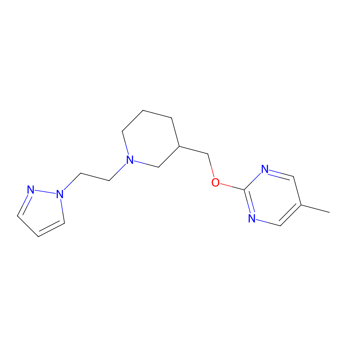 5-methyl-2-({1-[2-(1H-pyrazol-1-yl)ethyl]piperidin-3-yl}methoxy)pyrimidine molecular structure, CAS 2380060-07-9