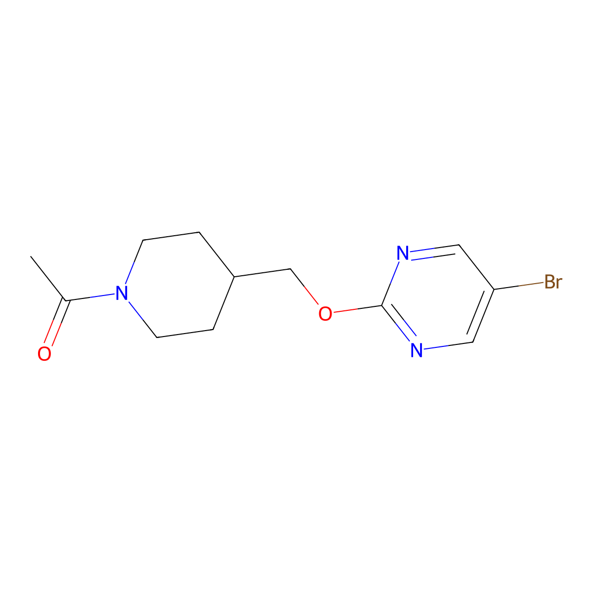 1-(4-{[(5-Bromopyrimidin-2-yl)oxy]methyl}piperidin-1-yl)ethan-1-one molecular structure, CAS 2380060-12-6