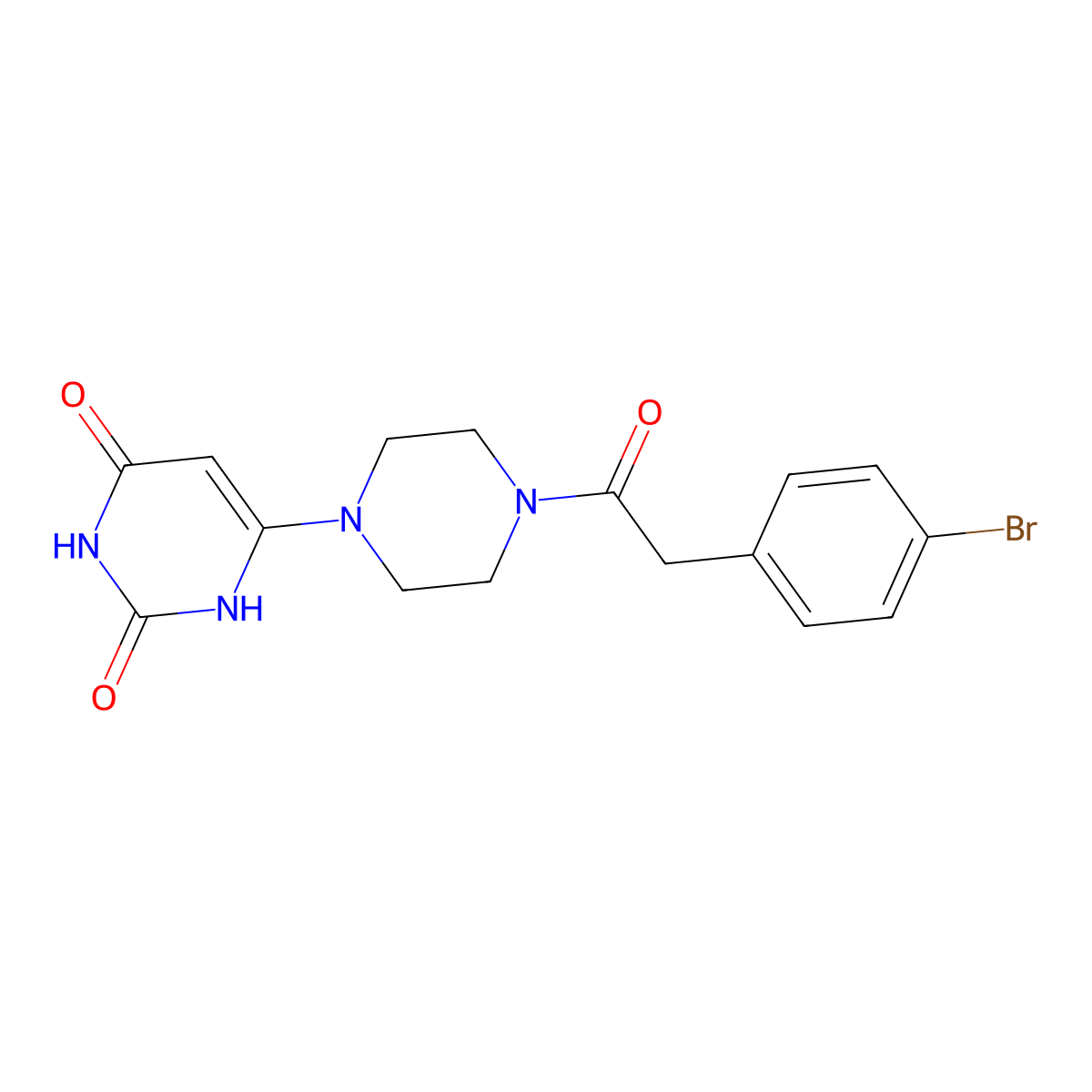 6-{4-[2-(4-Bromophenyl)acetyl]piperazin-1-yl}-1,2,3,4-tetrahydropyrimidine-2,4-dione molecular structure, CAS 2380060-14-8