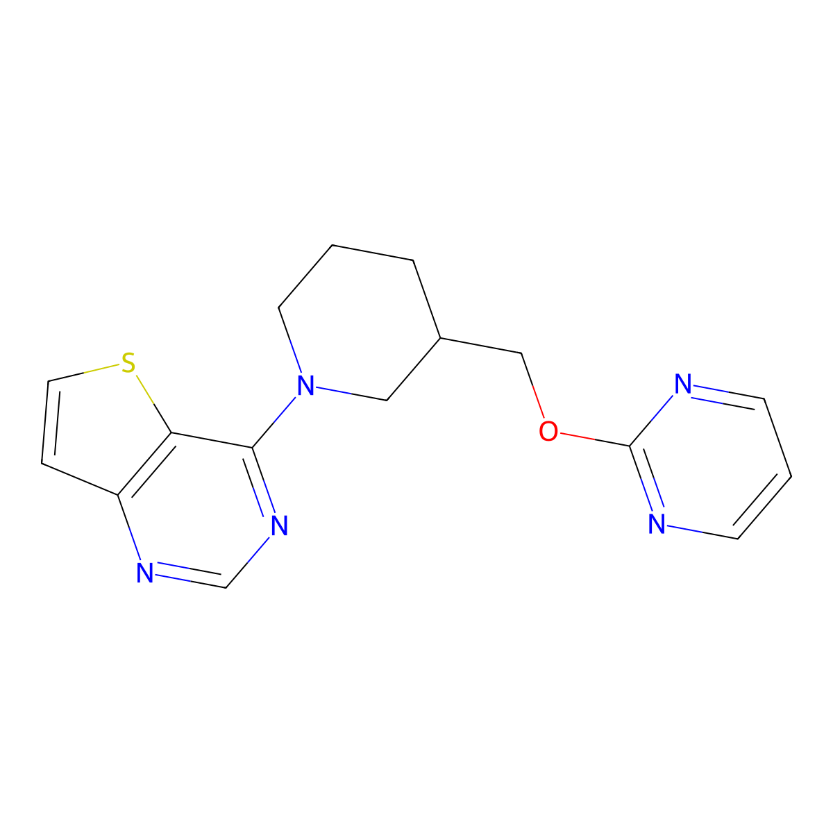 2-[(1-{Thieno[3,2-d]pyrimidin-4-yl}piperidin-3-yl)methoxy]pyrimidine molecular structure, CAS 2380060-17-1