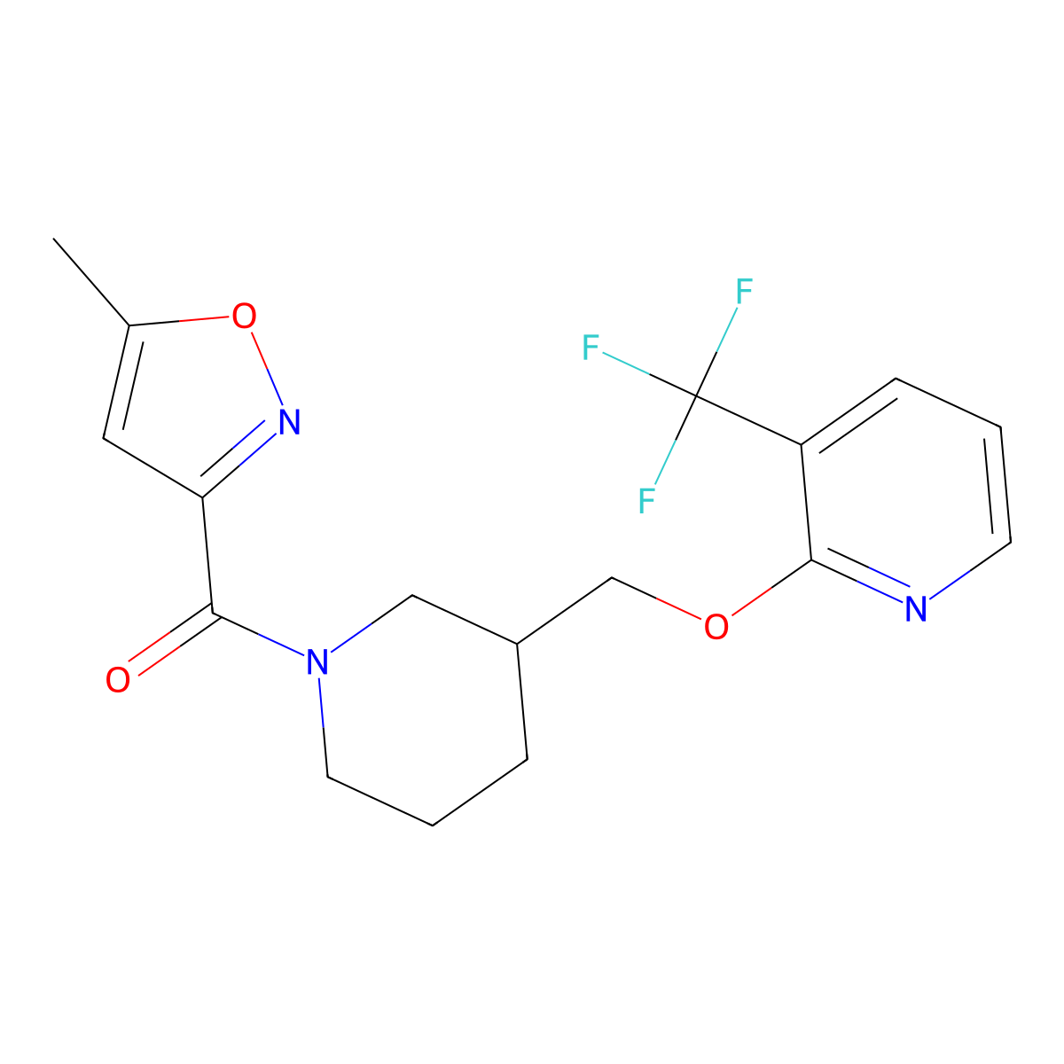 2-{[1-(5-Methyl-1,2-oxazole-3-carbonyl)piperidin-3-yl]methoxy}-3-(trifluoromethyl)pyridine molecular structure, CAS 2380060-19-3