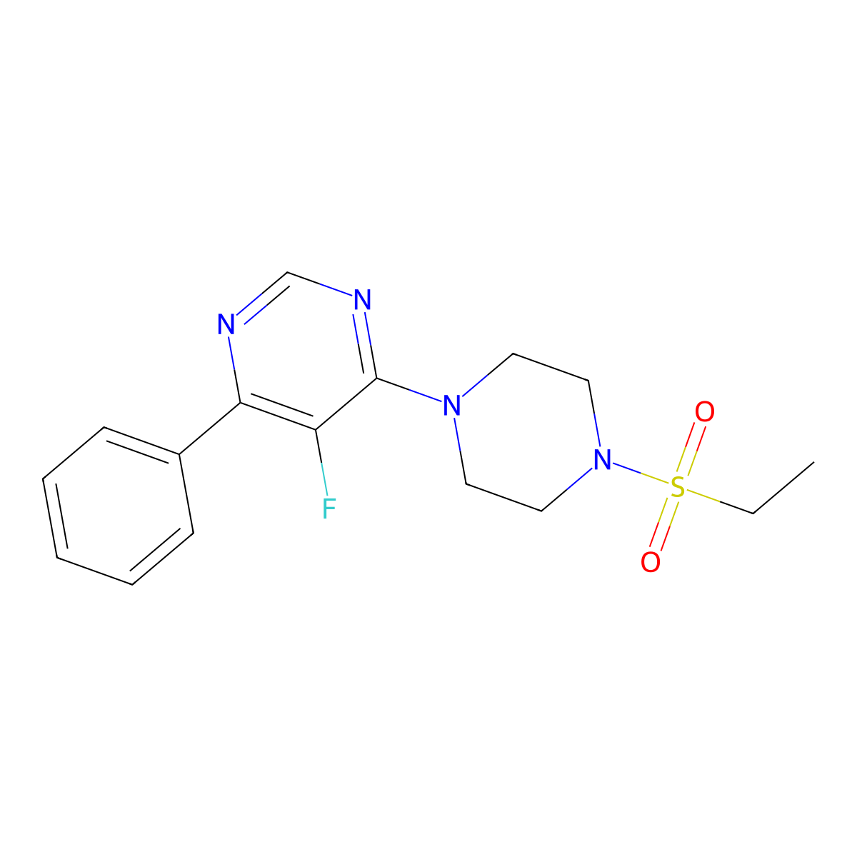 4-[4-(Ethanesulfonyl)piperazin-1-yl]-5-fluoro-6-phenylpyrimidine molecular structure, CAS 2380060-28-4