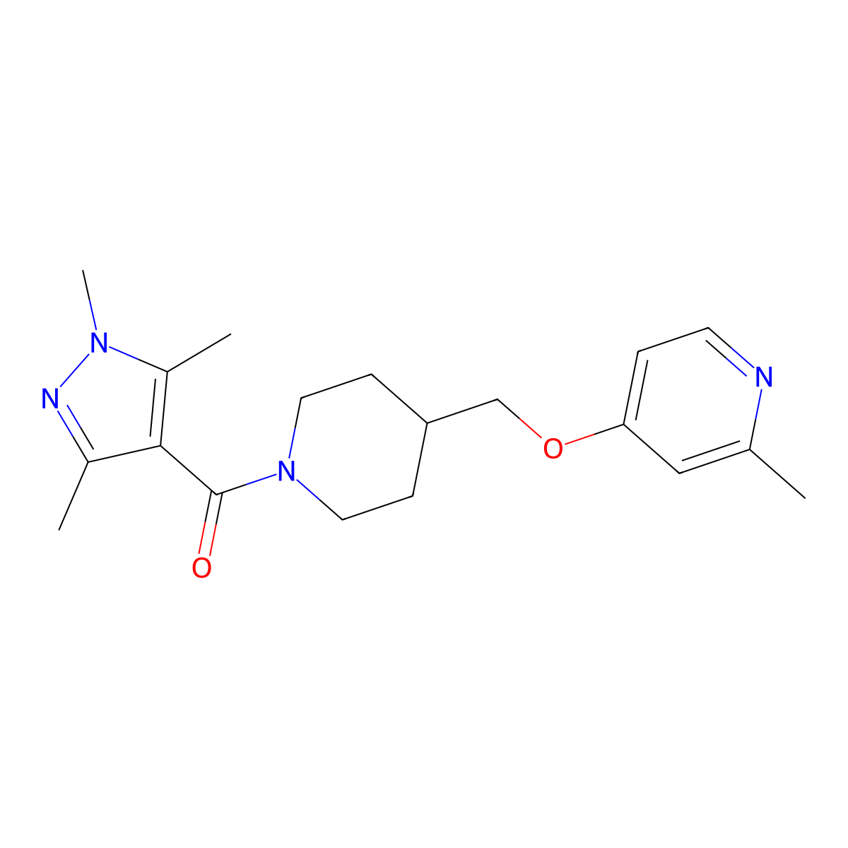 2-methyl-4-{[1-(1,3,5-trimethyl-1H-pyrazole-4-carbonyl)piperidin-4-yl]methoxy}pyridine molecular structure, CAS 2380060-29-5