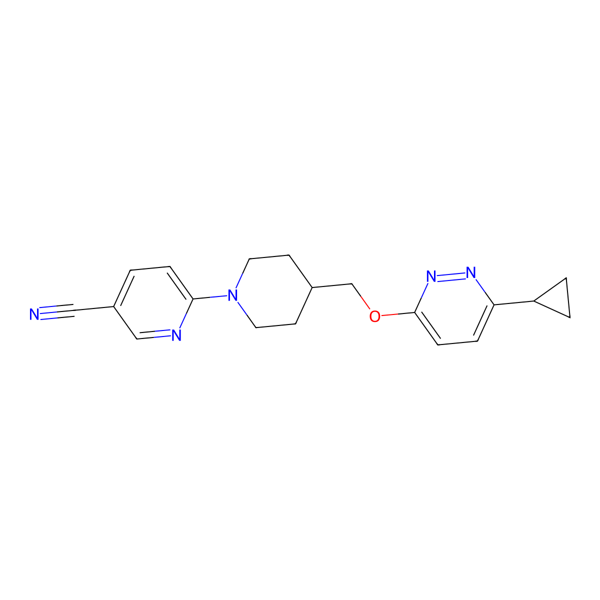 6-(4-{[(6-Cyclopropylpyridazin-3-yl)oxy]methyl}piperidin-1-yl)pyridine-3-carbonitrile molecular structure, CAS 2380060-30-8