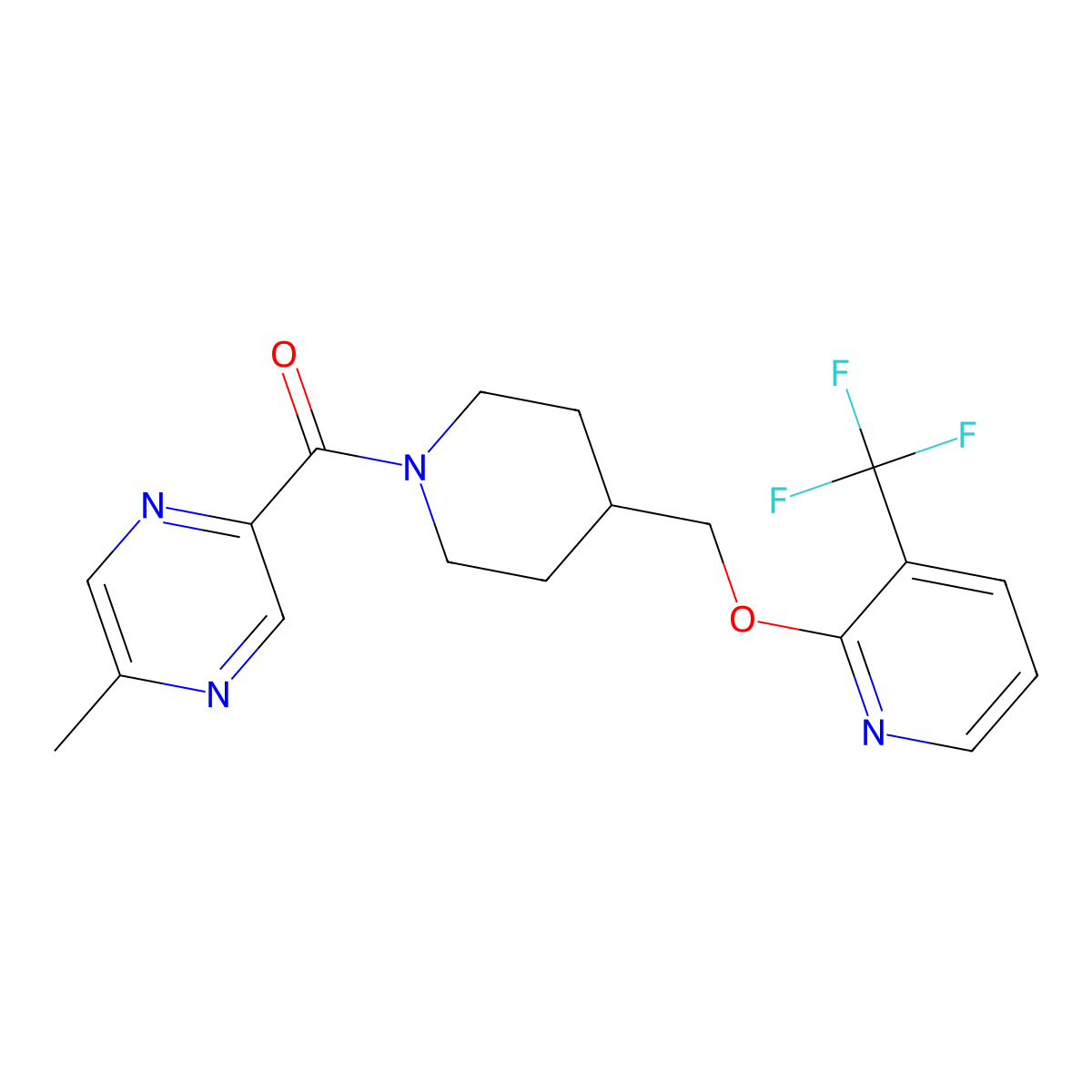 2-Methyl-5-[4-({[3-(trifluoromethyl)pyridin-2-yl]oxy}methyl)piperidine-1-carbonyl]pyrazine molecular structure, CAS 2380060-31-9