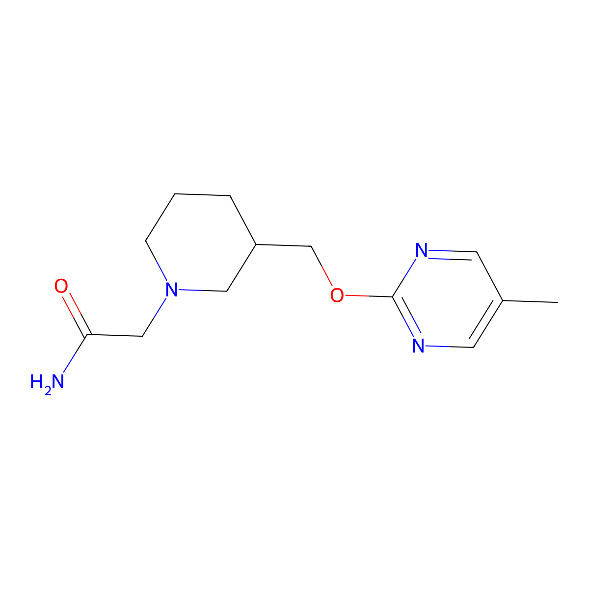2-(3-{[(5-Methylpyrimidin-2-yl)oxy]methyl}piperidin-1-yl)acetamide molecular structure, CAS 2380060-34-2