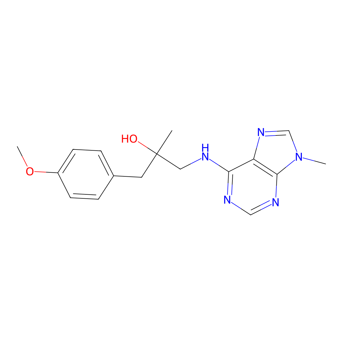 1-(4-methoxyphenyl)-2-methyl-3-[(9-methyl-9H-purin-6-yl)amino]propan-2-ol molecular structure, CAS 2380060-35-3
