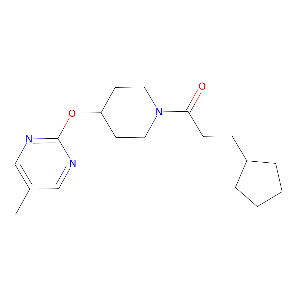 3-Cyclopentyl-1-{4-[(5-methylpyrimidin-2-yl)oxy]piperidin-1-yl}propan-1-one molecular structure, CAS 2380060-38-6