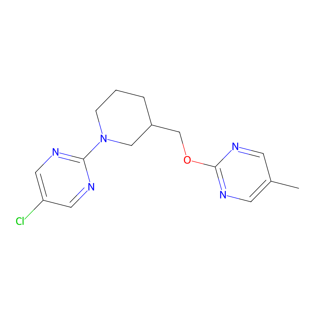 5-Chloro-2-(3-{[(5-methylpyrimidin-2-yl)oxy]methyl}piperidin-1-yl)pyrimidine molecular structure, CAS 2380060-39-7