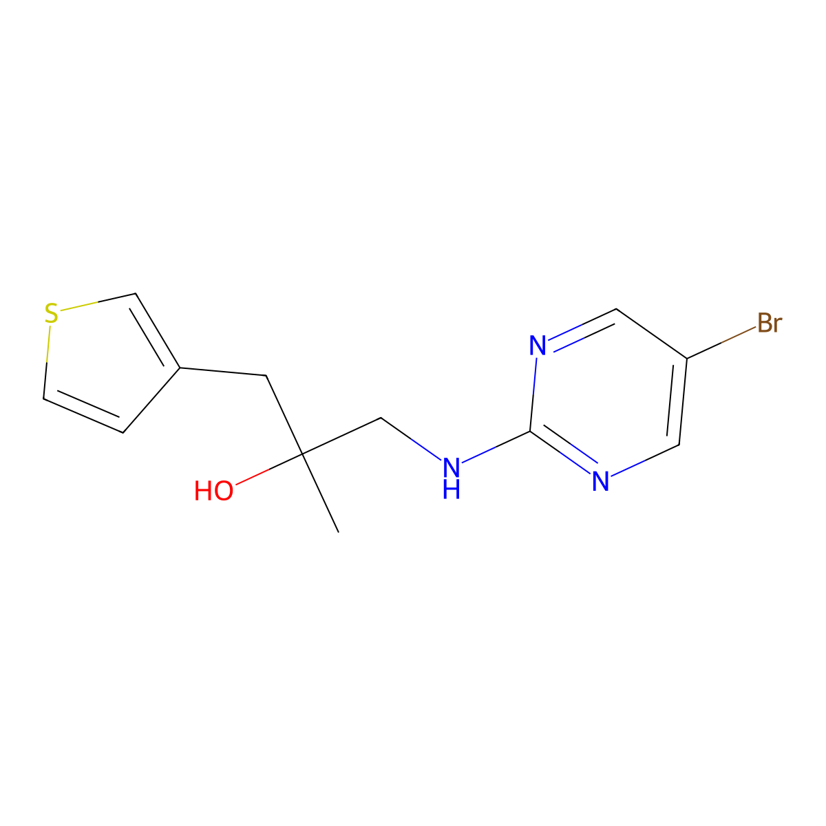 1-[(5-Bromopyrimidin-2-yl)amino]-2-methyl-3-(thiophen-3-yl)propan-2-ol molecular structure, CAS 2380060-41-1