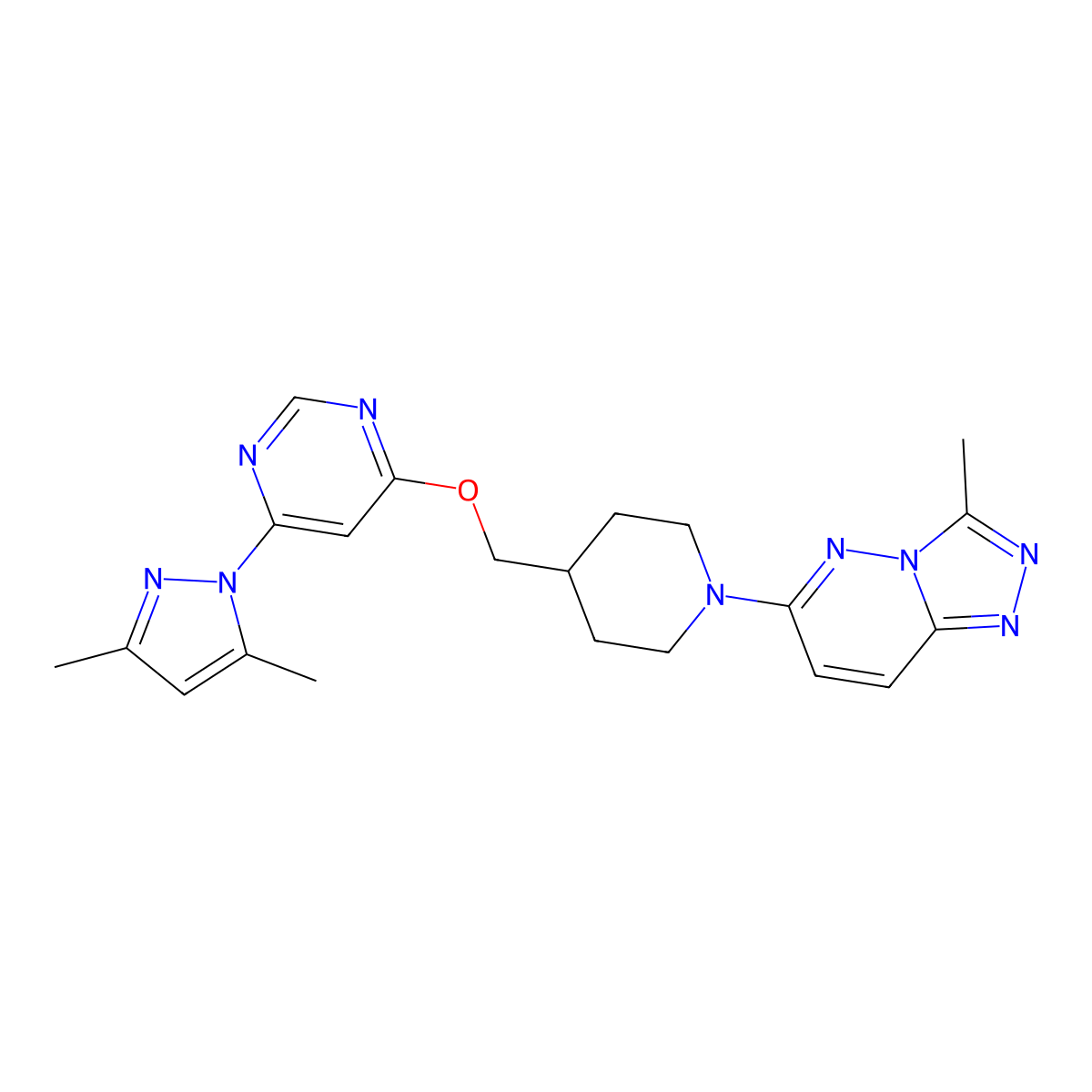 4-(3,5-dimethyl-1H-pyrazol-1-yl)-6-[(1-{3-methyl-[1,2,4]triazolo[4,3-b]pyridazin-6-yl}piperidin-4-yl)methoxy]pyrimidine molecular structure, CAS 2380060-48-8