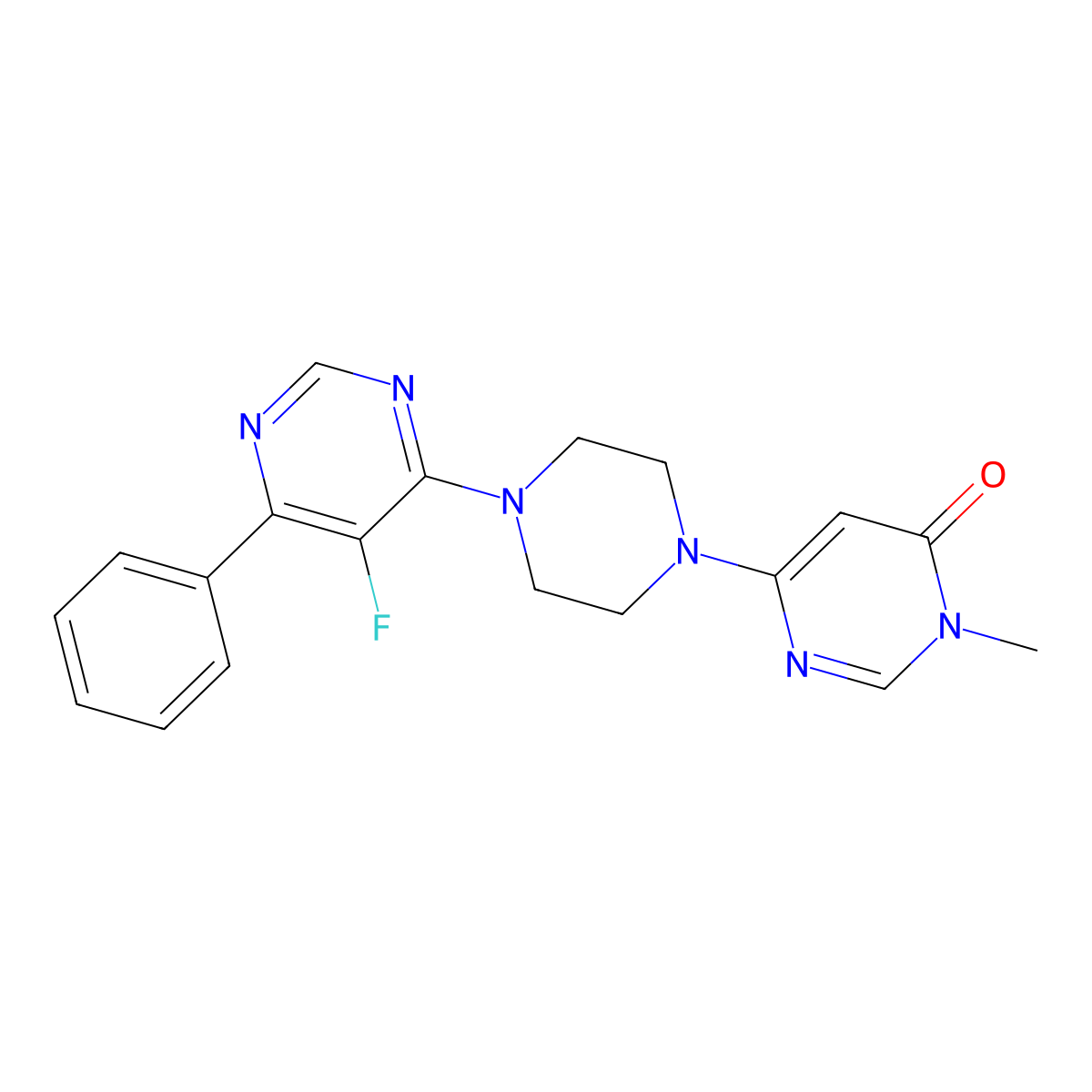 6-[4-(5-Fluoro-6-phenylpyrimidin-4-yl)piperazin-1-yl]-3-methyl-3,4-dihydropyrimidin-4-one molecular structure, CAS 2380060-49-9