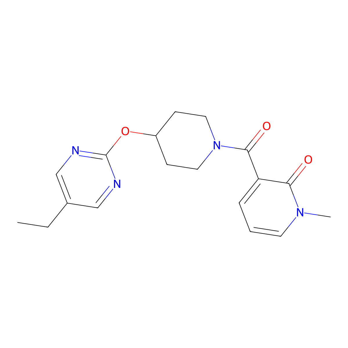 3-{4-[(5-Ethylpyrimidin-2-yl)oxy]piperidine-1-carbonyl}-1-methyl-1,2-dihydropyridin-2-one molecular structure, CAS 2380060-54-6