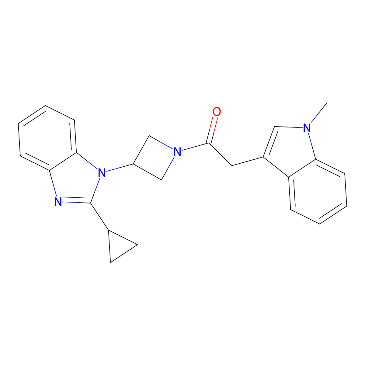 1-[3-(2-cyclopropyl-1H-1,3-benzodiazol-1-yl)azetidin-1-yl]-2-(1-methyl-1H-indol-3-yl)ethan-1-one molecular structure, CAS 2380060-73-9
