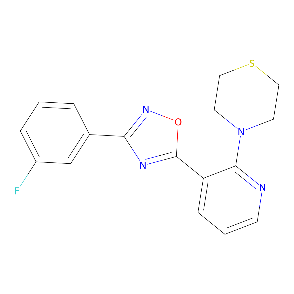4-{3-[3-(3-Fluorophenyl)-1,2,4-oxadiazol-5-yl]pyridin-2-yl}thiomorpholine molecular structure, CAS 2380060-86-4