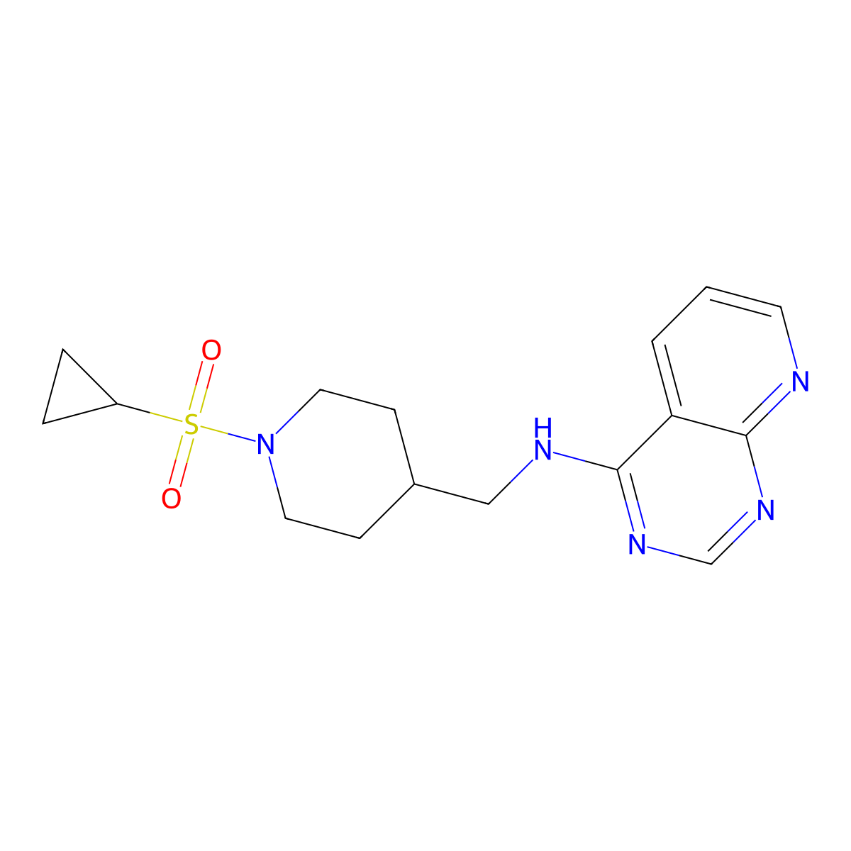 N-{[1-(cyclopropanesulfonyl)piperidin-4-yl]methyl}pyrido[2,3-d]pyrimidin-4-amine molecular structure, CAS 2380060-87-5