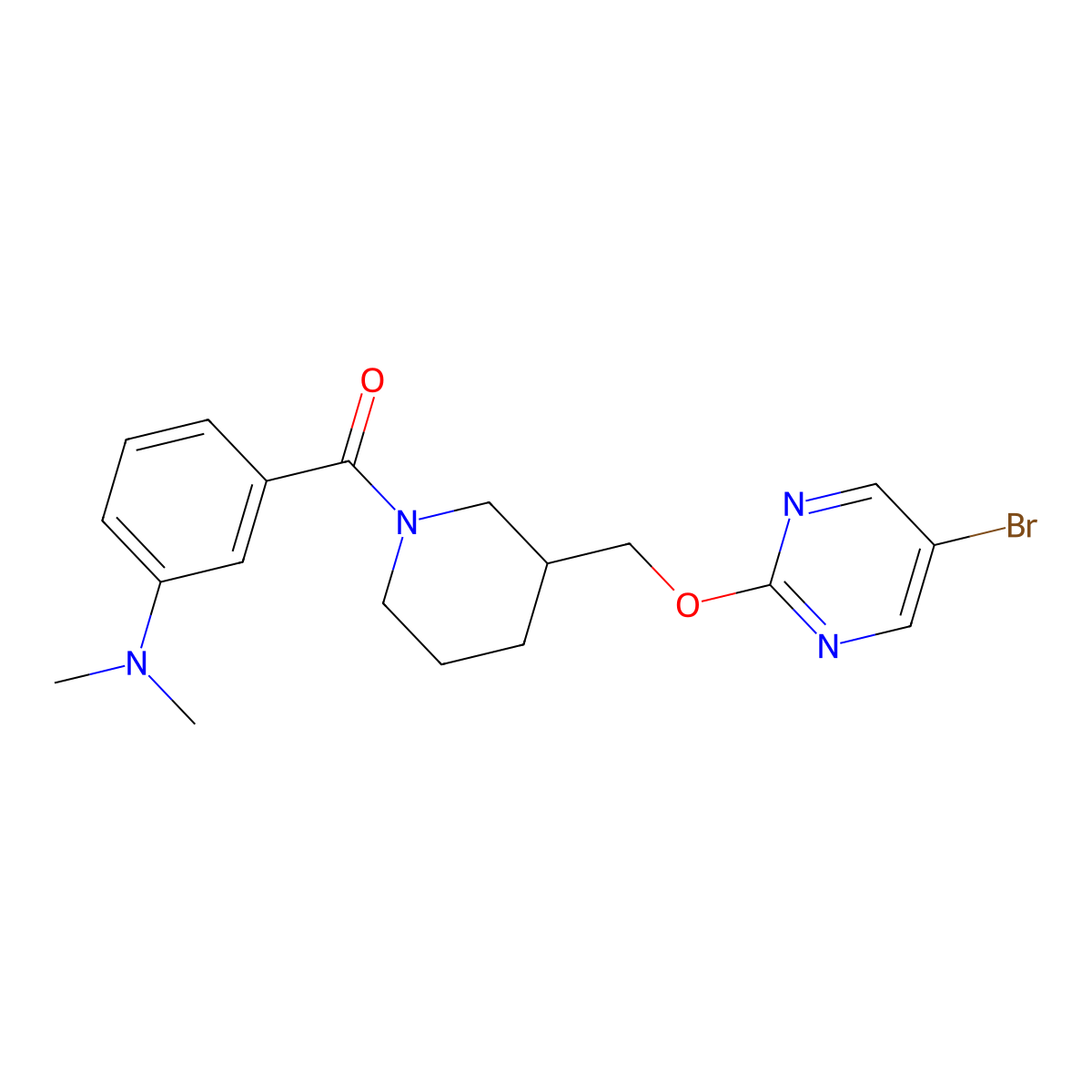 3-(3-{[(5-bromopyrimidin-2-yl)oxy]methyl}piperidine-1-carbonyl)-N,N-dimethylaniline molecular structure, CAS 2380060-89-7