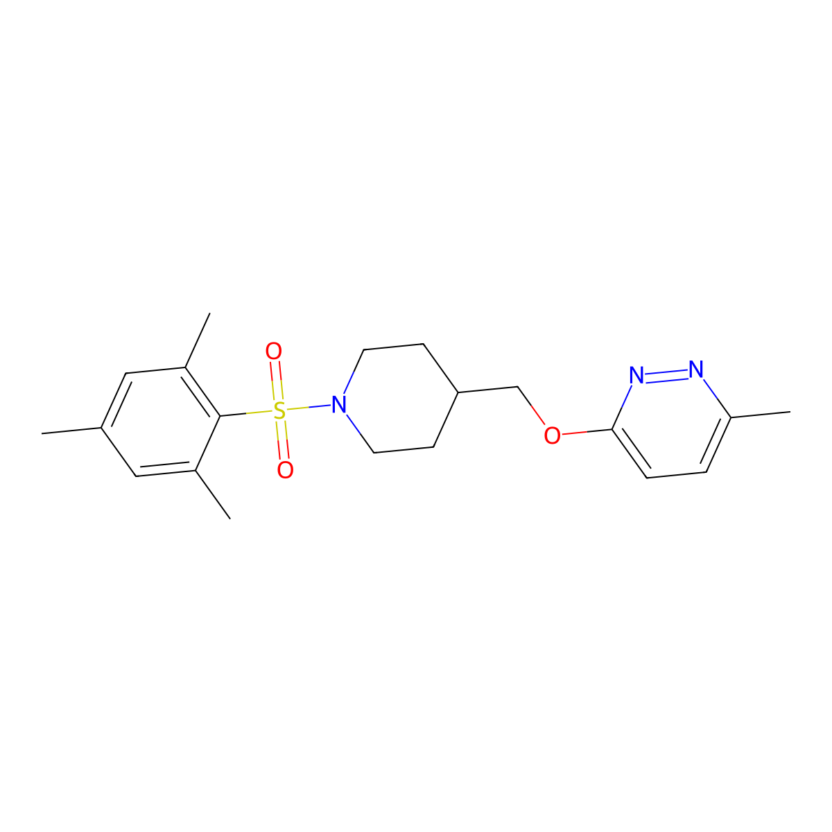 3-Methyl-6-{[1-(2,4,6-trimethylbenzenesulfonyl)piperidin-4-yl]methoxy}pyridazine molecular structure, CAS 2380060-99-9
