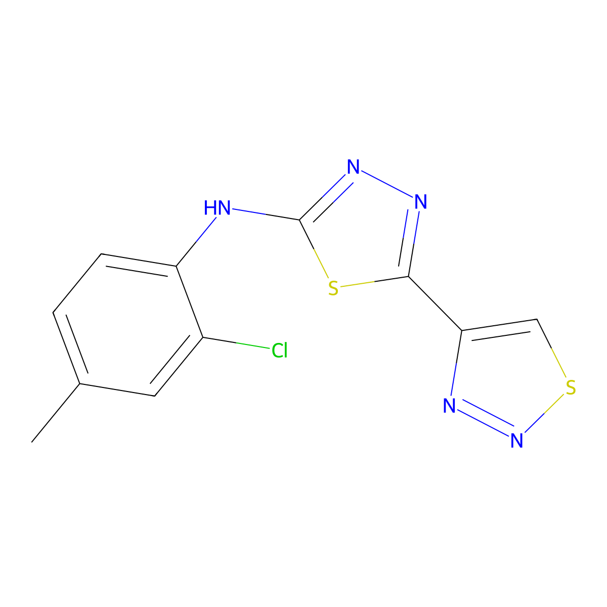 N-(2-chloro-4-methylphenyl)-5-(1,2,3-thiadiazol-4-yl)-1,3,4-thiadiazol-2-amine molecular structure, CAS 2380061-03-8
