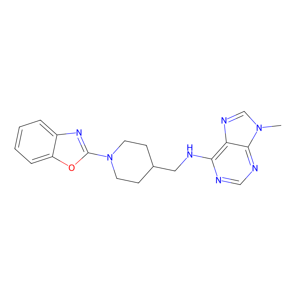 N-{[1-(1,3-benzoxazol-2-yl)piperidin-4-yl]methyl}-9-methyl-9H-purin-6-amine molecular structure, CAS 2380061-05-0