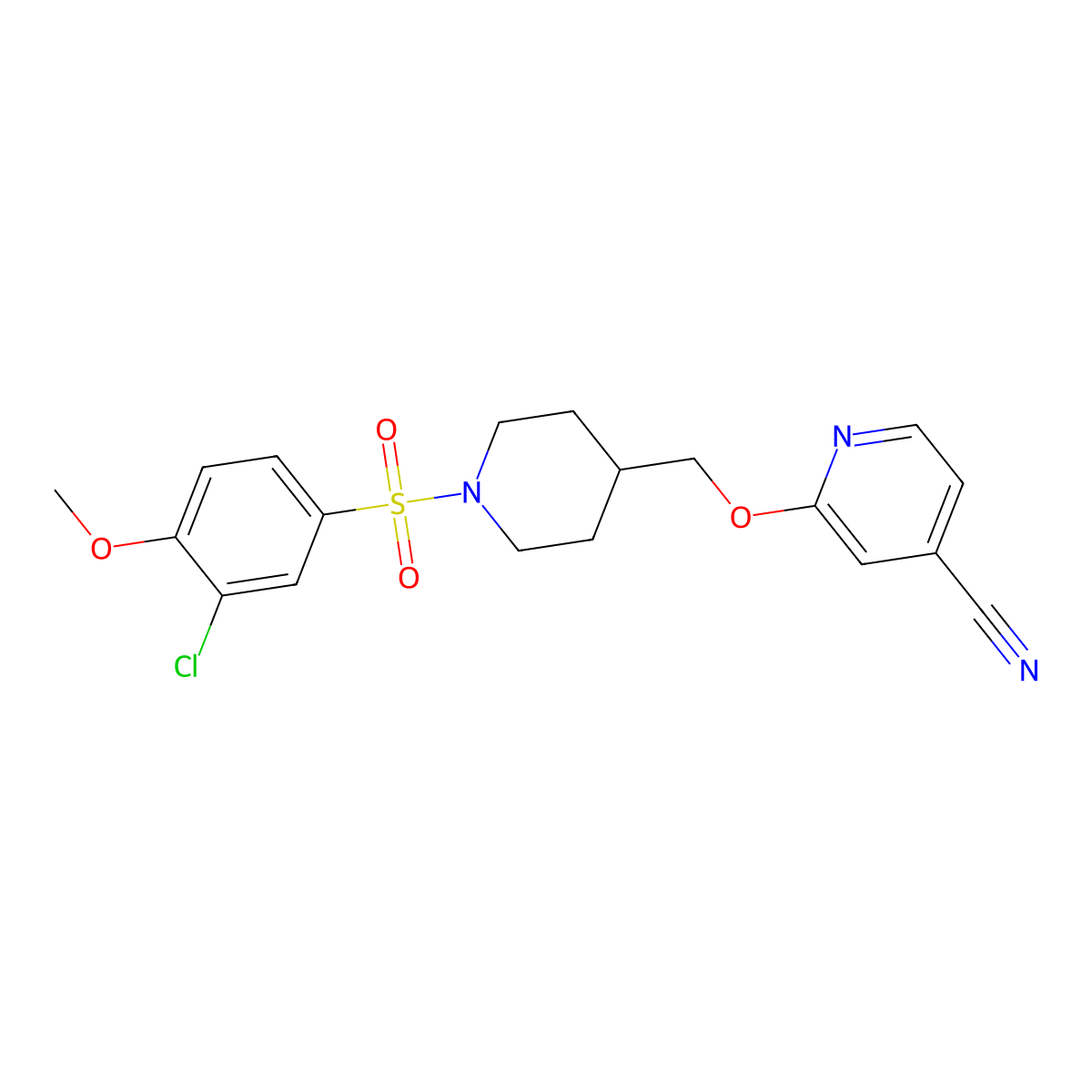 2-{[1-(3-Chloro-4-methoxybenzenesulfonyl)piperidin-4-yl]methoxy}pyridine-4-carbonitrile molecular structure, CAS 2380061-18-5