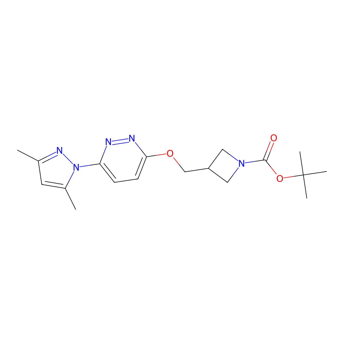 tert-butyl 3-({[6-(3,5-dimethyl-1H-pyrazol-1-yl)pyridazin-3-yl]oxy}methyl)azetidine-1-carboxylate molecular structure, CAS 2380061-26-5