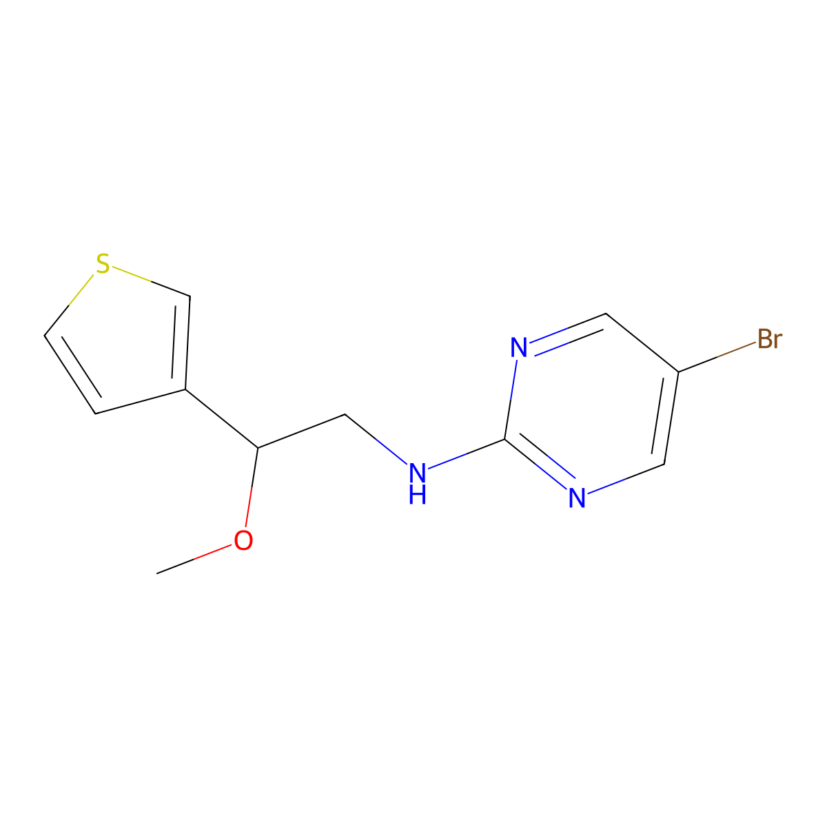5-bromo-N-[2-methoxy-2-(thiophen-3-yl)ethyl]pyrimidin-2-amine molecular structure, CAS 2380061-28-7