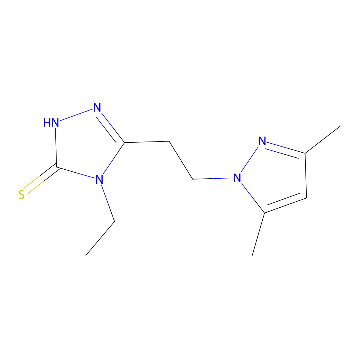 3-[2-(3,5-dimethyl-1H-pyrazol-1-yl)ethyl]-4-ethyl-4,5-dihydro-1H-1,2,4-triazole-5-thione molecular structure, CAS 2380061-36-7
