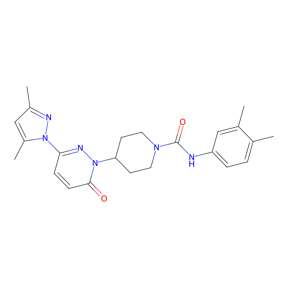 4-[3-(3,5-dimethyl-1H-pyrazol-1-yl)-6-oxo-1,6-dihydropyridazin-1-yl]-N-(3,4-dimethylphenyl)piperidine-1-carboxamide molecular structure, CAS 2380061-37-8