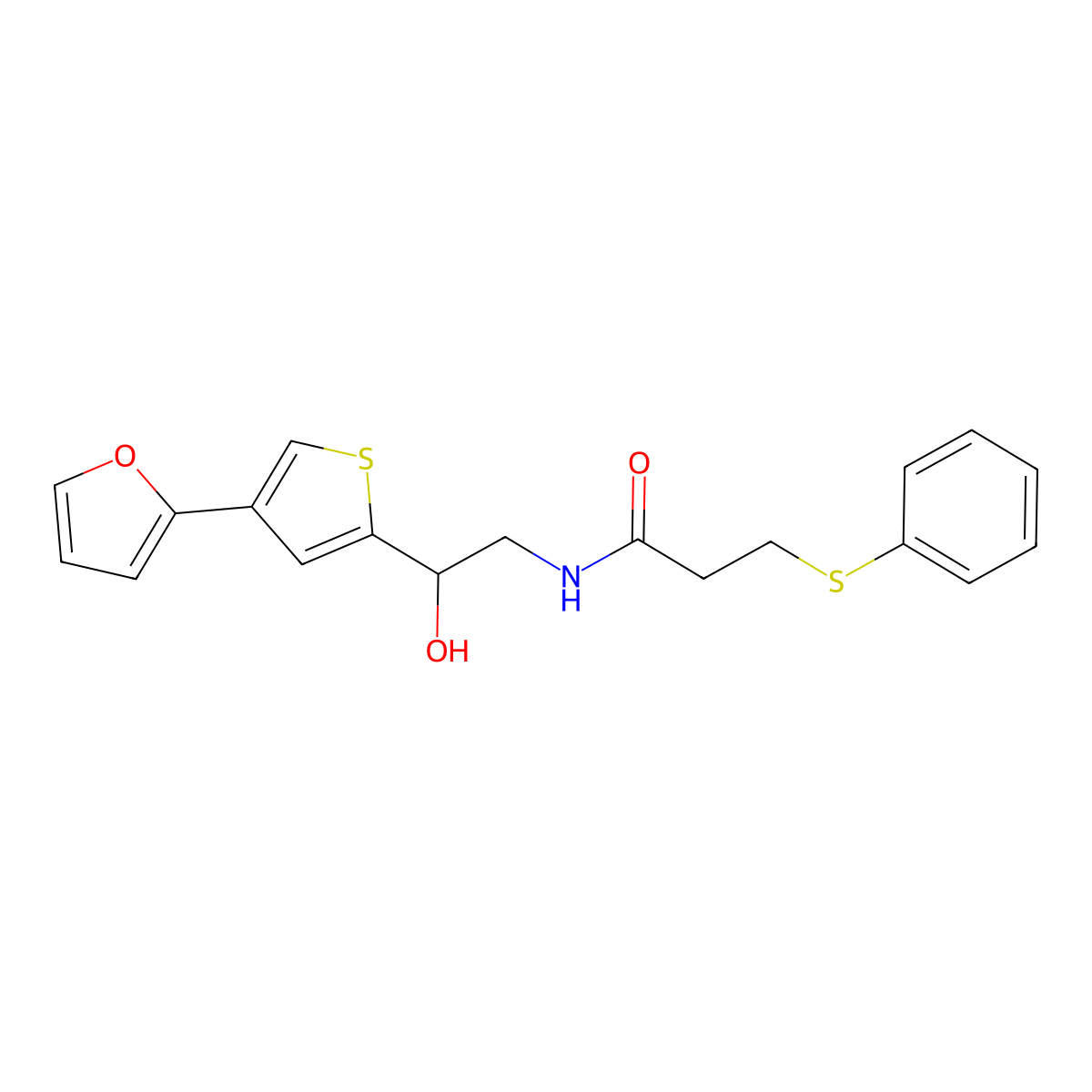 N-{2-[4-(furan-2-yl)thiophen-2-yl]-2-hydroxyethyl}-3-(phenylsulfanyl)propanamide molecular structure, CAS 2380061-41-4