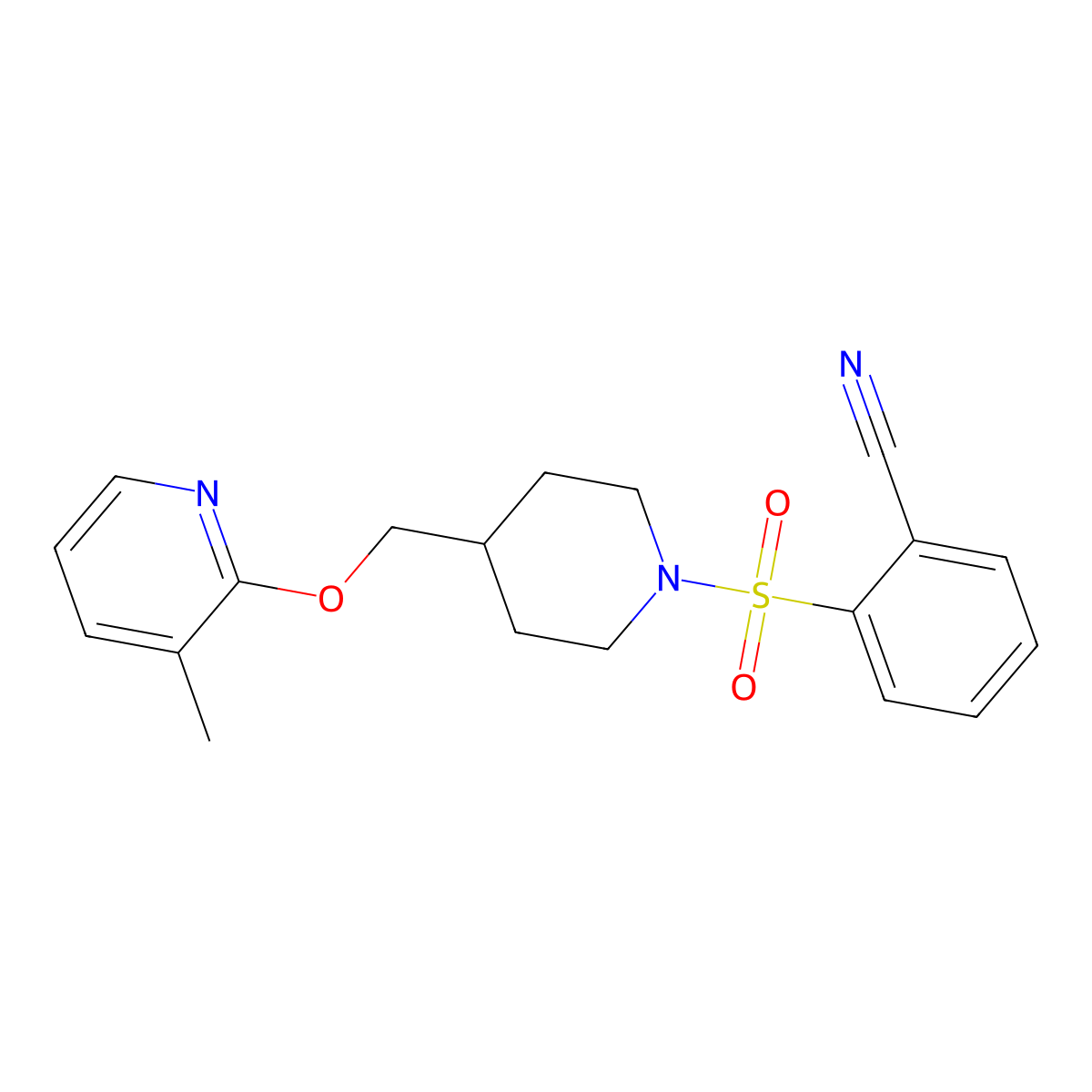 2-[(4-{[(3-Methylpyridin-2-yl)oxy]methyl}piperidin-1-yl)sulfonyl]benzonitrile molecular structure, CAS 2380061-47-0