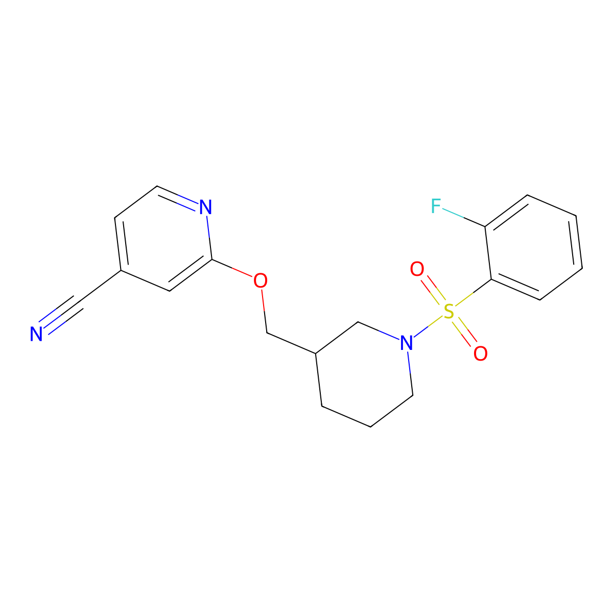 2-{[1-(2-Fluorobenzenesulfonyl)piperidin-3-yl]methoxy}pyridine-4-carbonitrile molecular structure, CAS 2380061-55-0