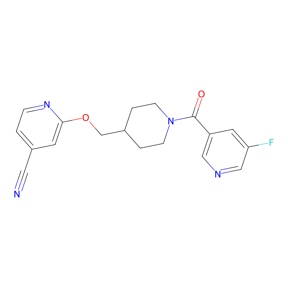 2-{[1-(5-Fluoropyridine-3-carbonyl)piperidin-4-yl]methoxy}pyridine-4-carbonitrile molecular structure, CAS 2380061-60-7