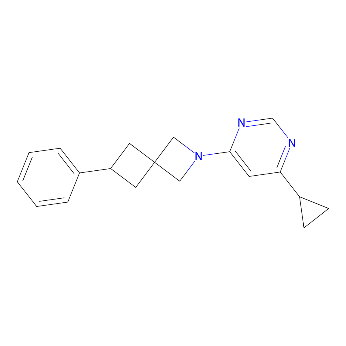 2-(6-Cyclopropylpyrimidin-4-yl)-6-phenyl-2-azaspiro[3.3]heptane molecular structure, CAS 2380061-61-8