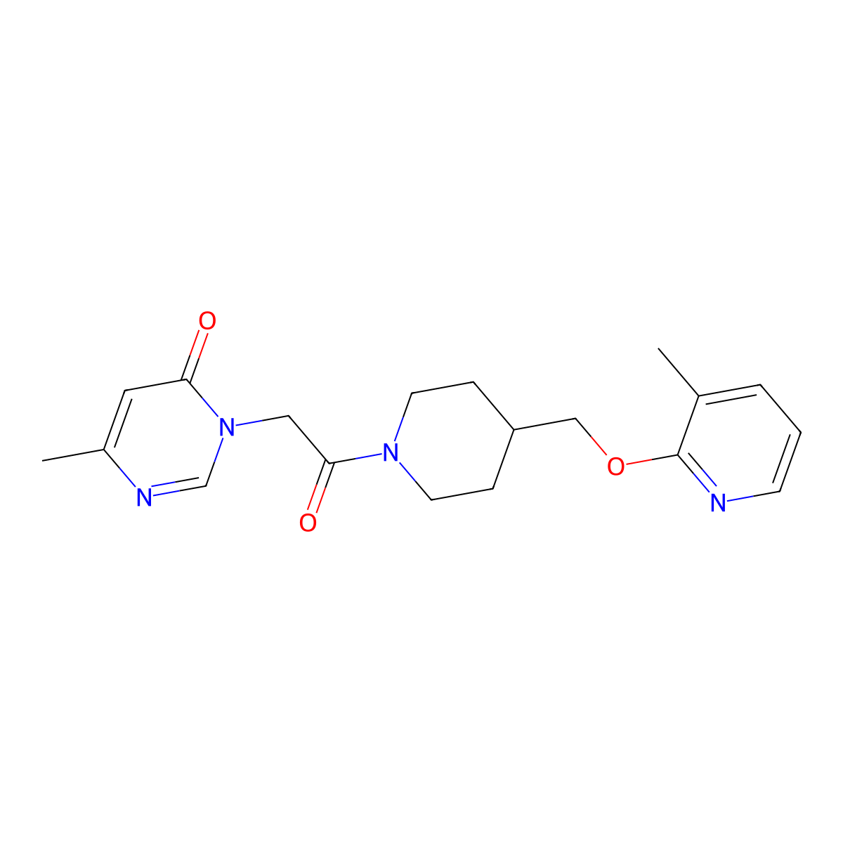 6-Methyl-3-[2-(4-{[(3-methylpyridin-2-yl)oxy]methyl}piperidin-1-yl)-2-oxoethyl]-3,4-dihydropyrimidin-4-one molecular structure, CAS 2380061-66-3
