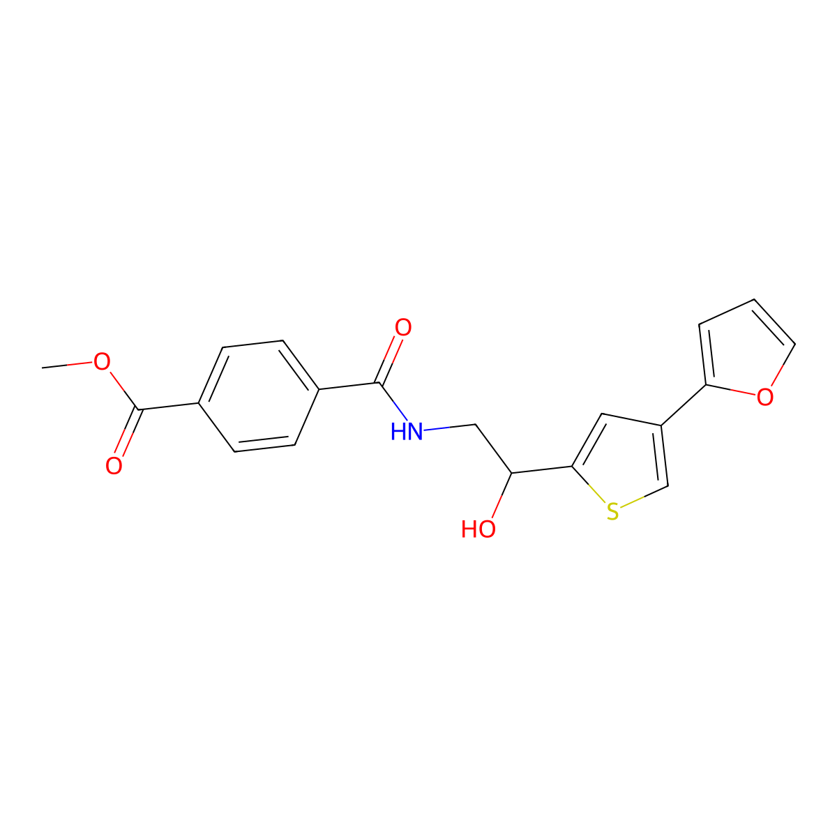 Methyl 4-({2-[4-(furan-2-yl)thiophen-2-yl]-2-hydroxyethyl}carbamoyl)benzoate molecular structure, CAS 2380061-67-4